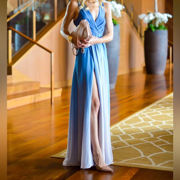 JETSET DIARIES for REVOLE Maxi Slit Backless Gown Dress Ombré Blue Caribbean XS - Picture 13 of 16